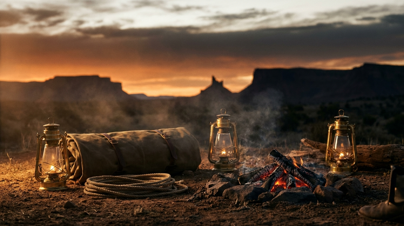 Pre-dawn high desert campsite