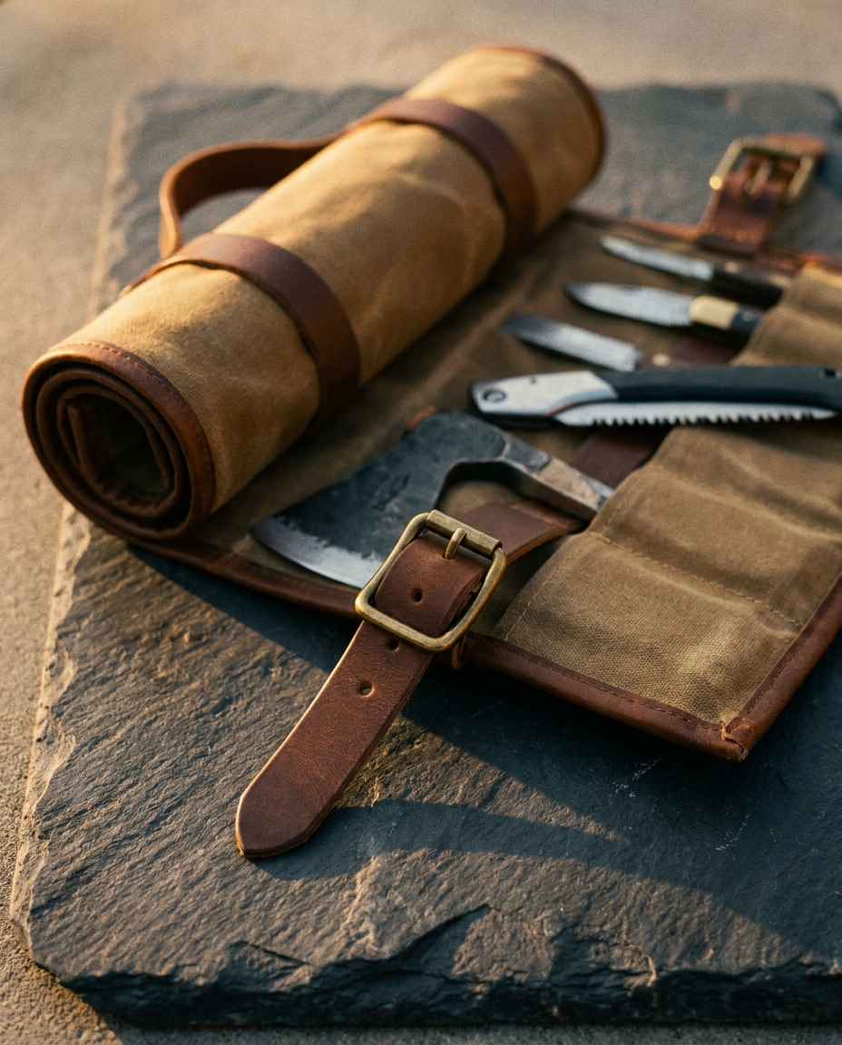 Waxed canvas tool roll